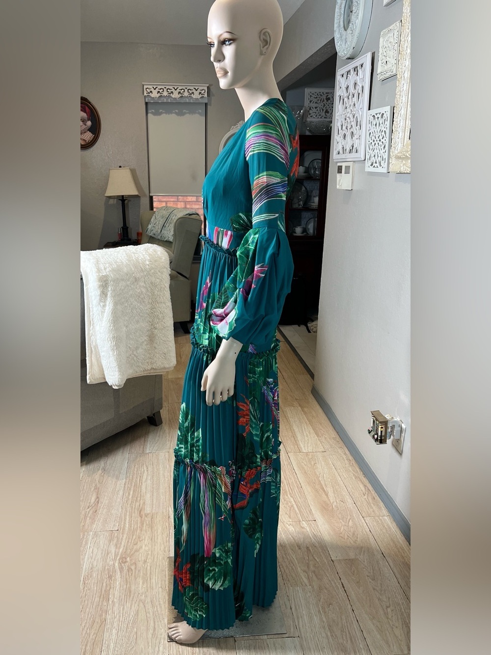 Banjul Teal Tropical Floral V-Neck Maxi Dress - Picture 10 of 15